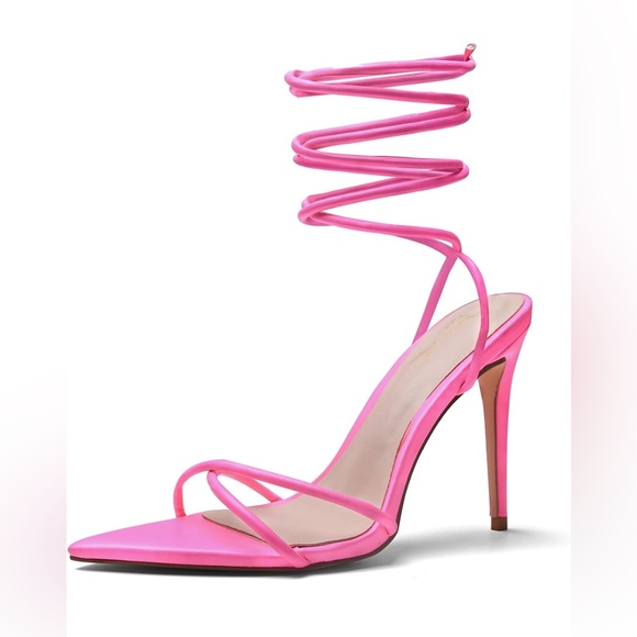 Elisabet Tang Fluorescent Pink 4.3” High Stilettos Sandals, Sexy Strappy  8.5 - Picture 5 of 12